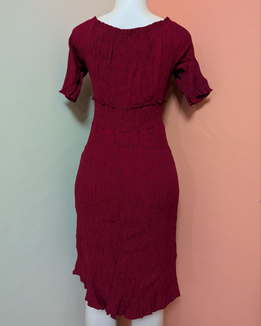 Maroon Crinkled Ruffle Dress for Women (THRIFT)