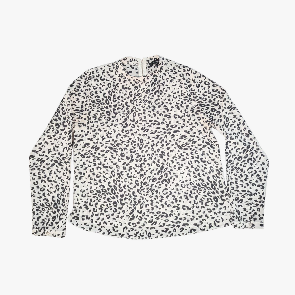 White Leopard Print Blouse – Women’s USA Size 6 (THRIFT)