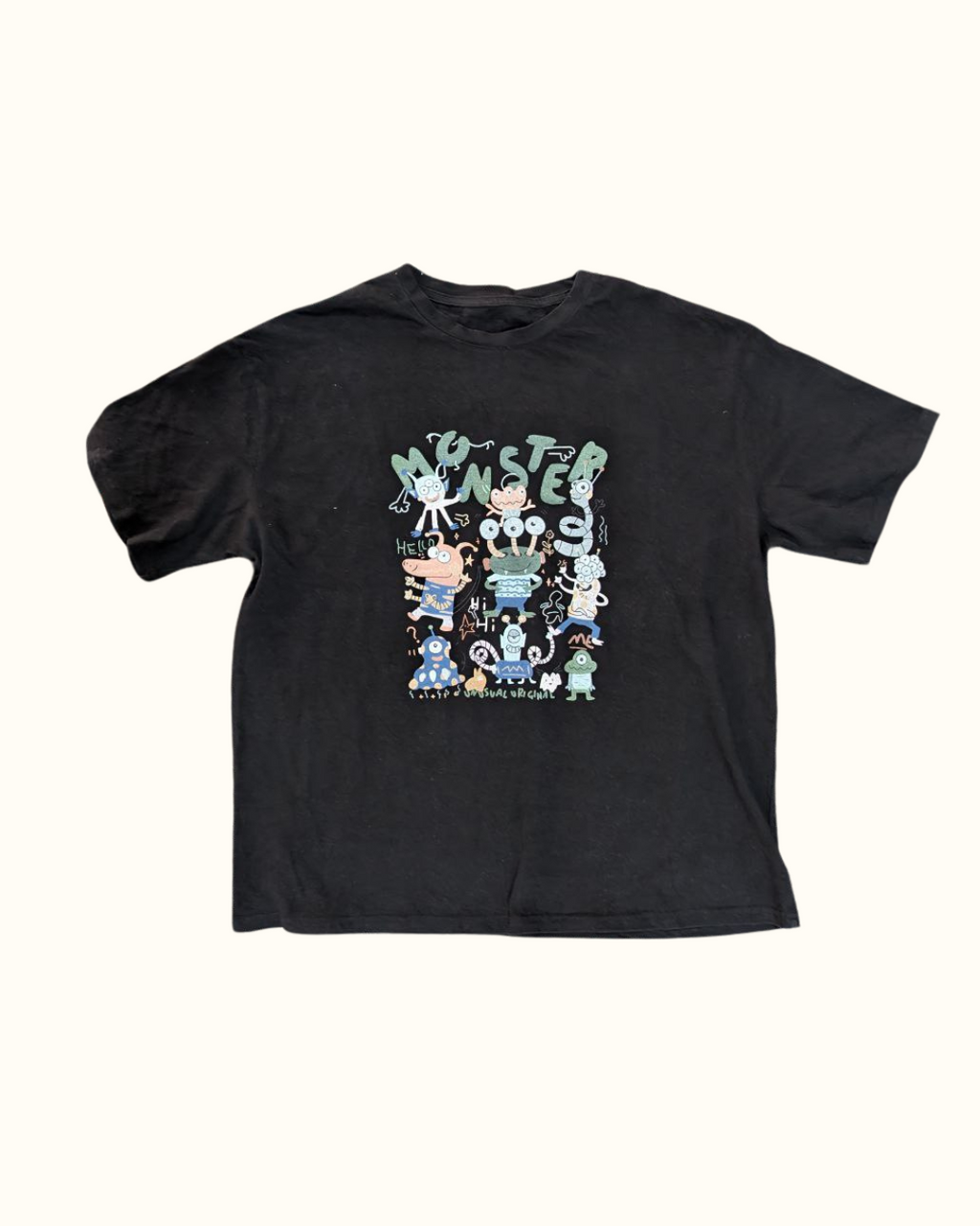 Black Monster Jam Cartoon T-Shirt for Men – Party Monsters Graphic Short Sleeve Tee (THRIFT)