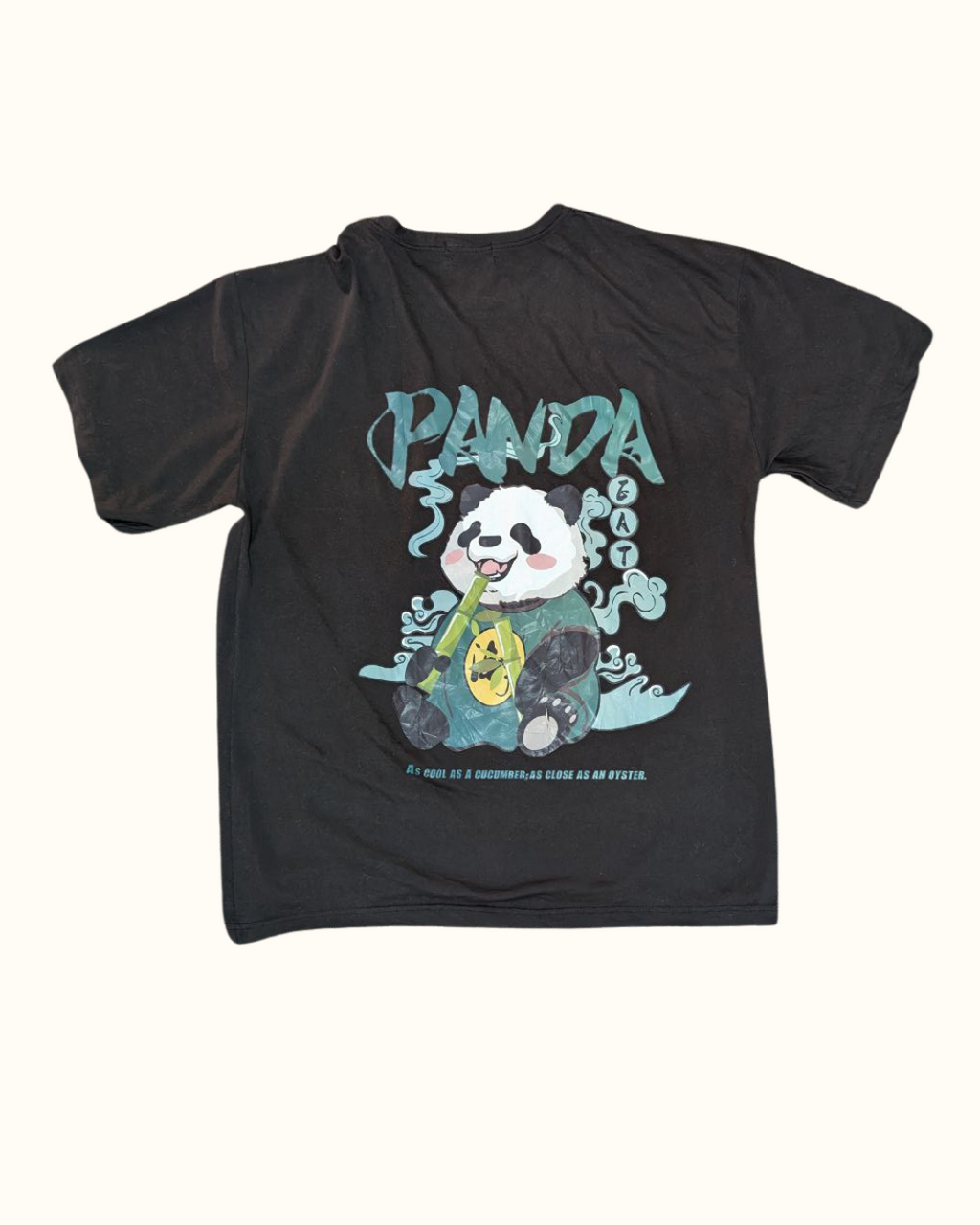 Black Cartoon Panda T-Shirt for Women – Cute Chest Graphic Short Sleeve Tee (THRIFT)