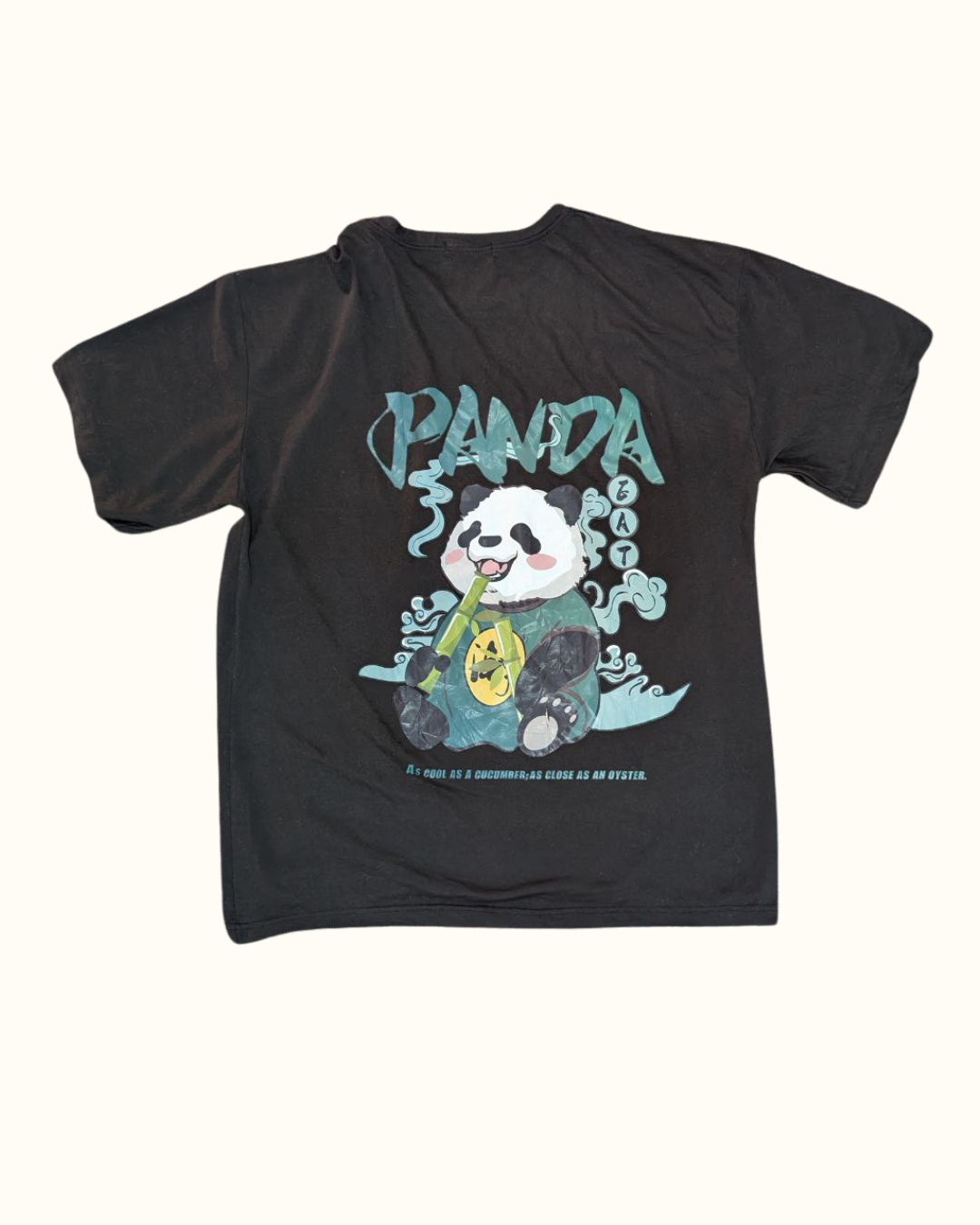 Black Cartoon Panda T-Shirt for Women – Cute Chest Graphic Short Sleeve Tee (THRIFT)