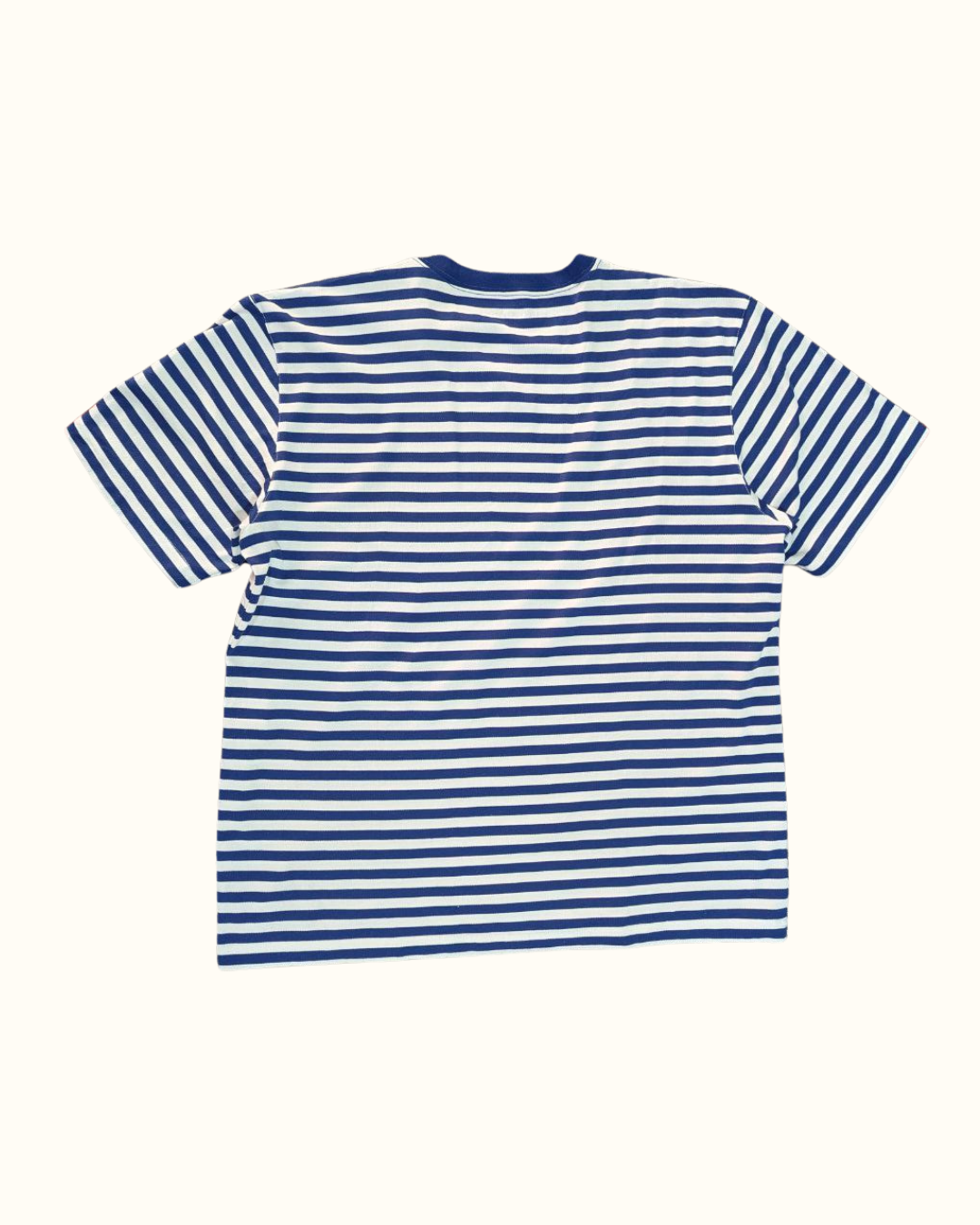 Blue & White Striped T-Shirt for Men – Classic Crew Neck Short Sleeve Cotton Tee (THRIFT)