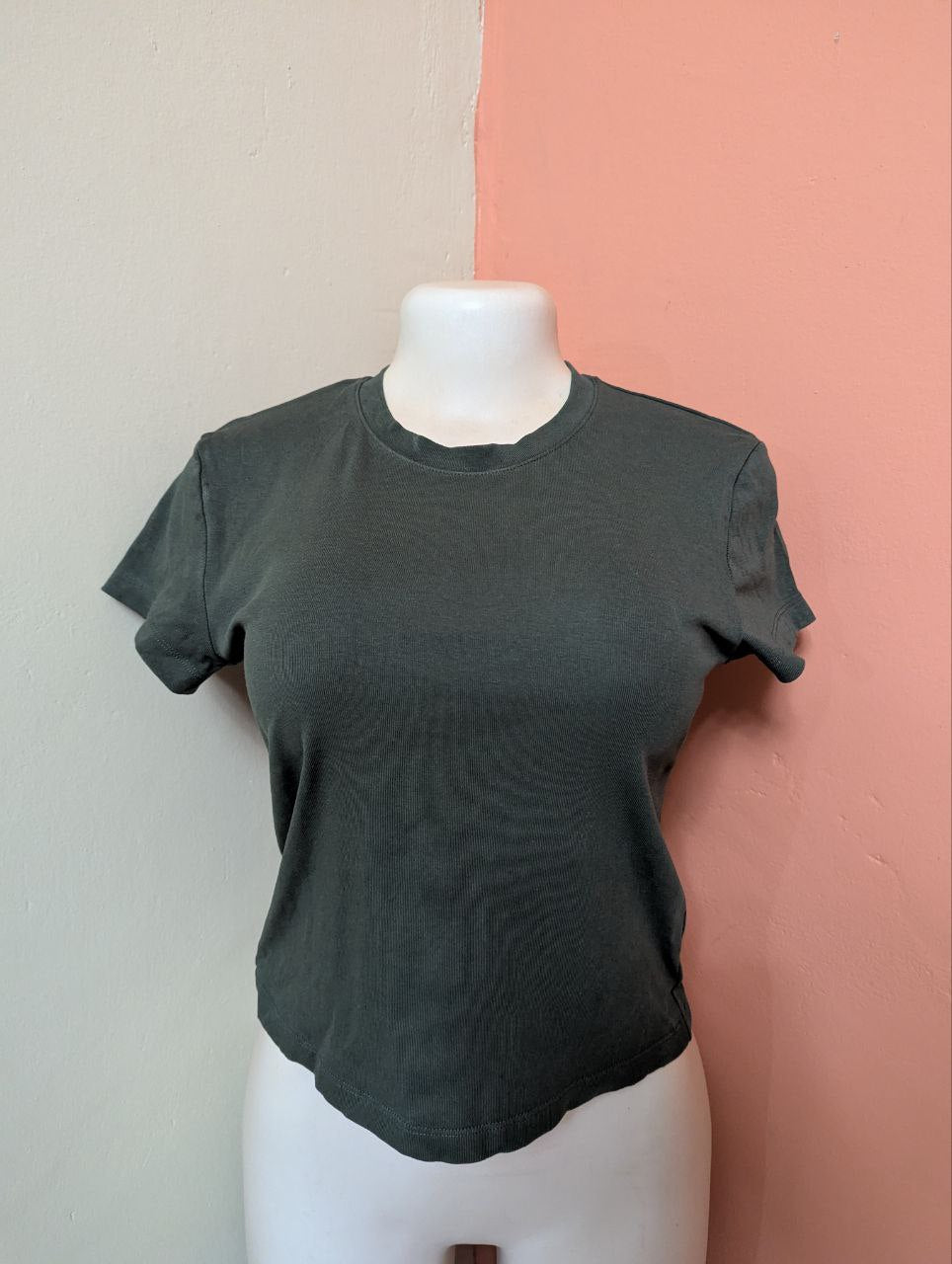 Dark Green Fitted Basic T-Shirt for Women (THRIFT)